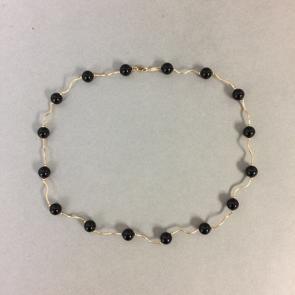 14K Gold Onyx w/ Onyx Bead Necklace (14g)16” - Picture 3 of 11